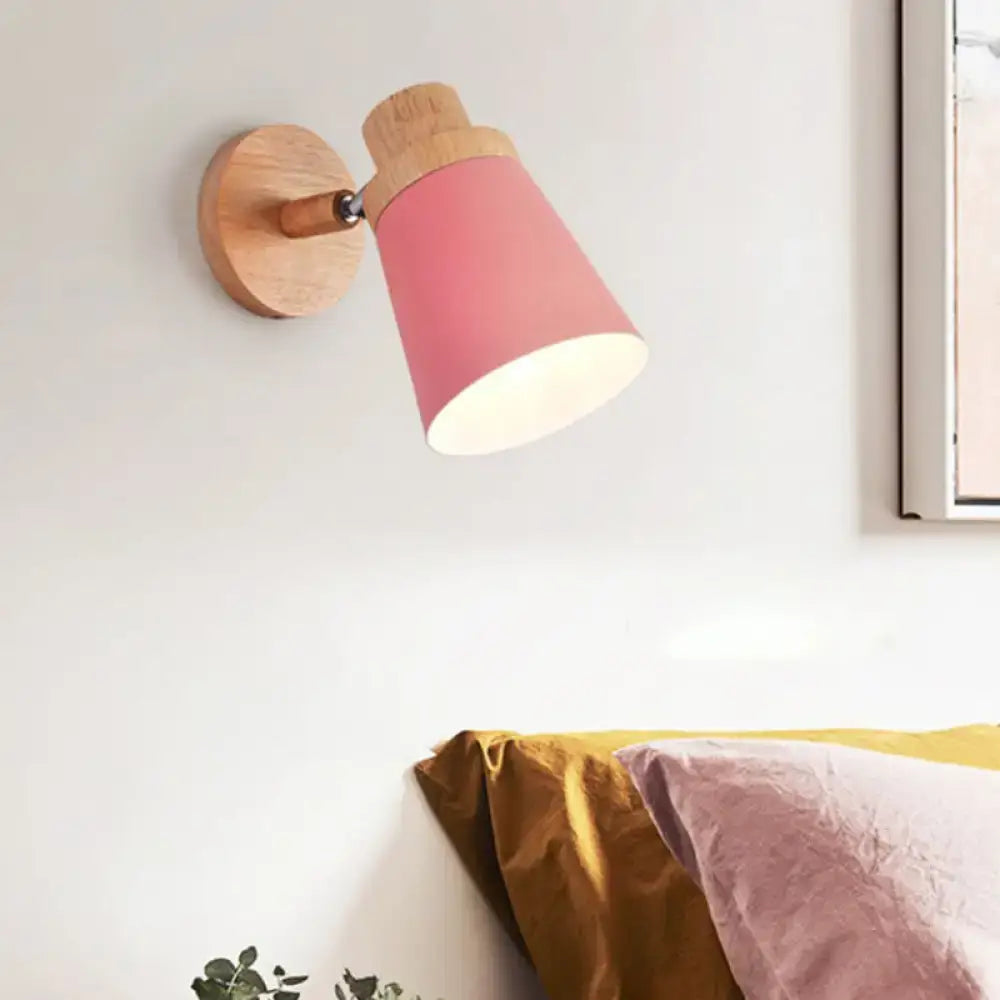Minimalist white metal barrel wall lamp – living room wood sconce
