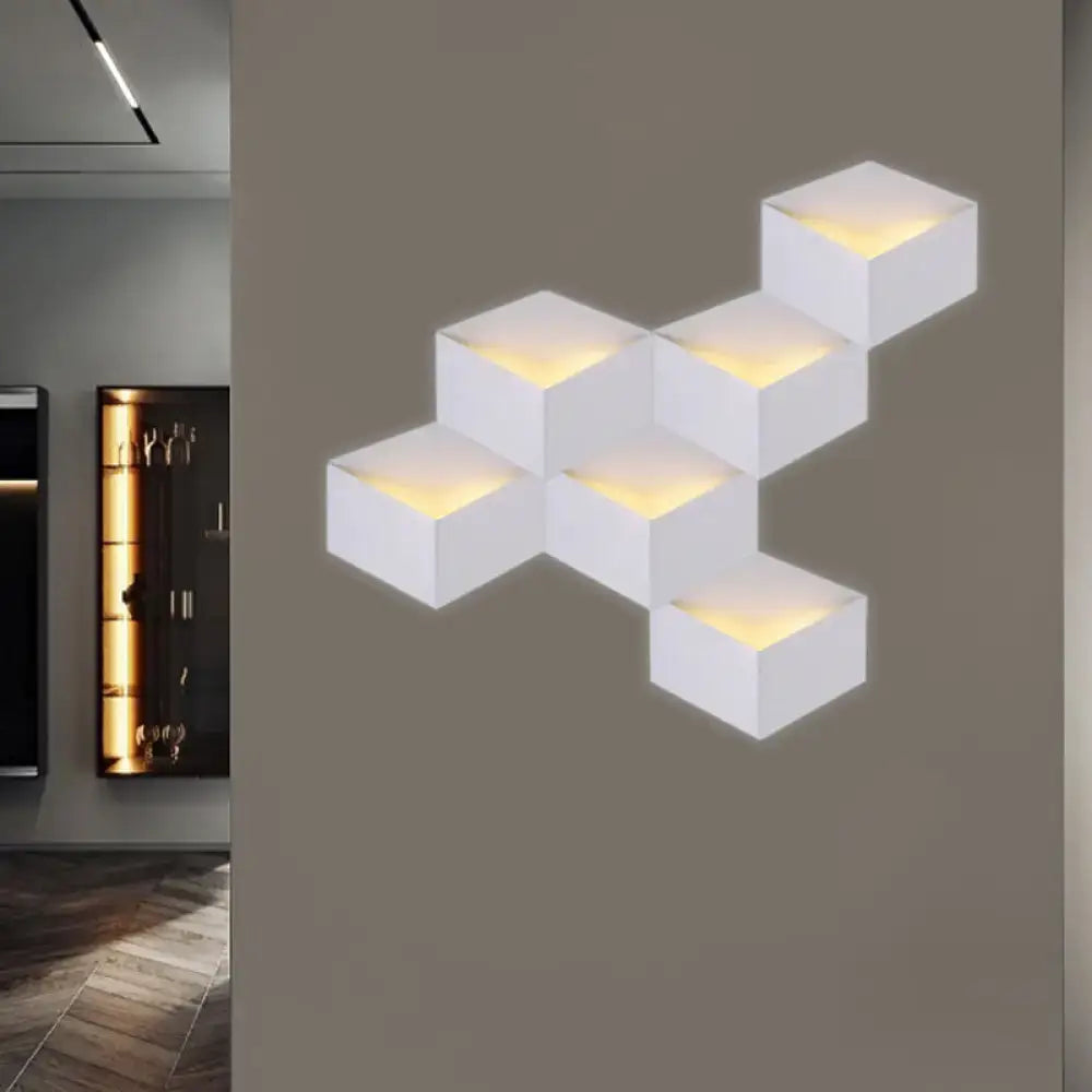Minimalist white metallic geometric wall mount light for corridor