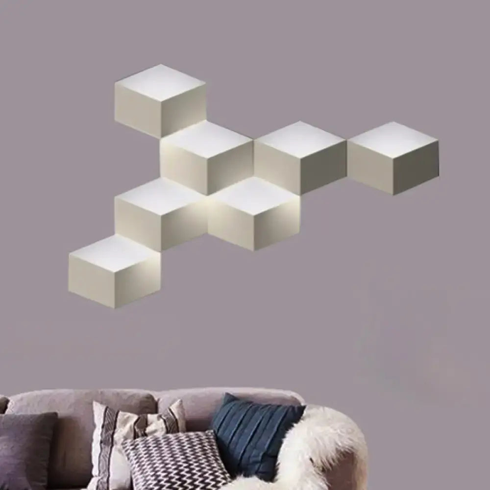 Minimalist white metallic geometric wall mount light for corridor