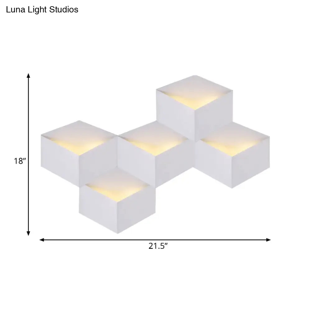 Minimalist white metallic geometric wall mount light for corridor