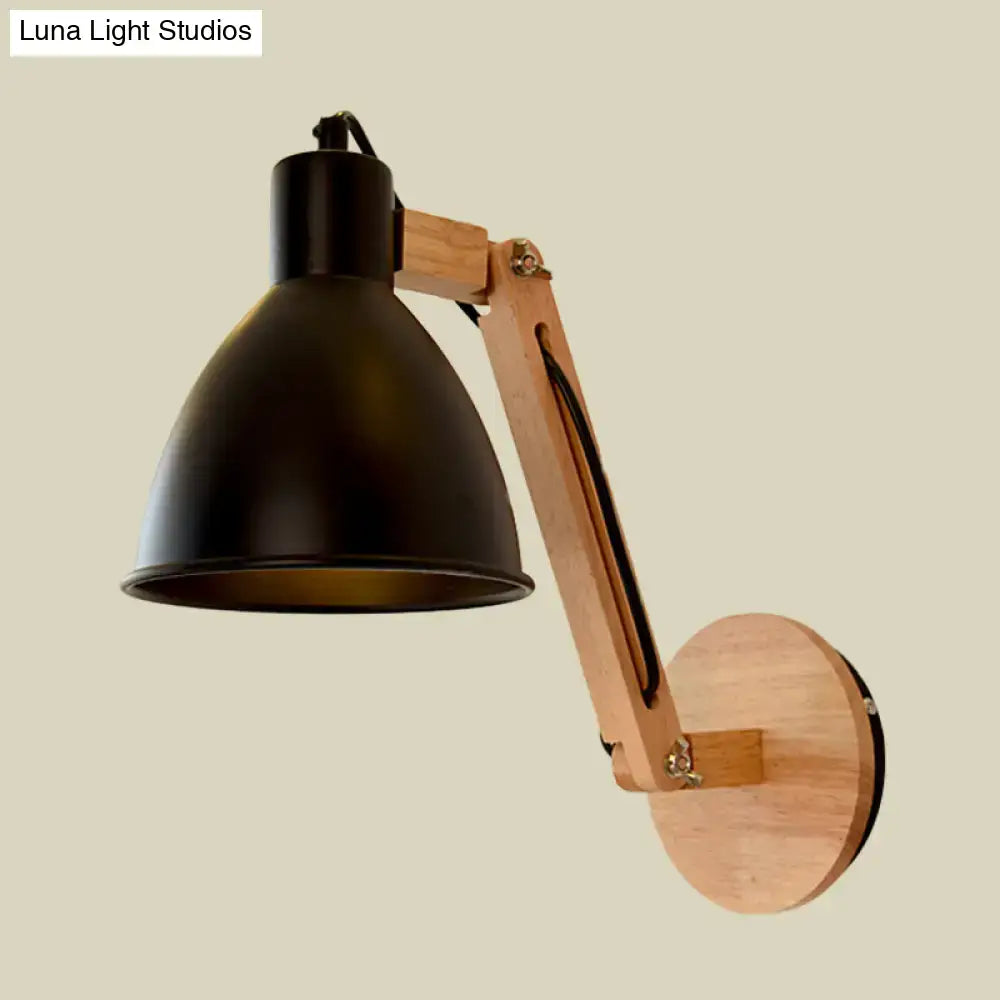 DecorBites™ Iron Domed Wall Mounted Lamp: Modern 1 Head Wall Light with Swing Arm and White/Black Finish
