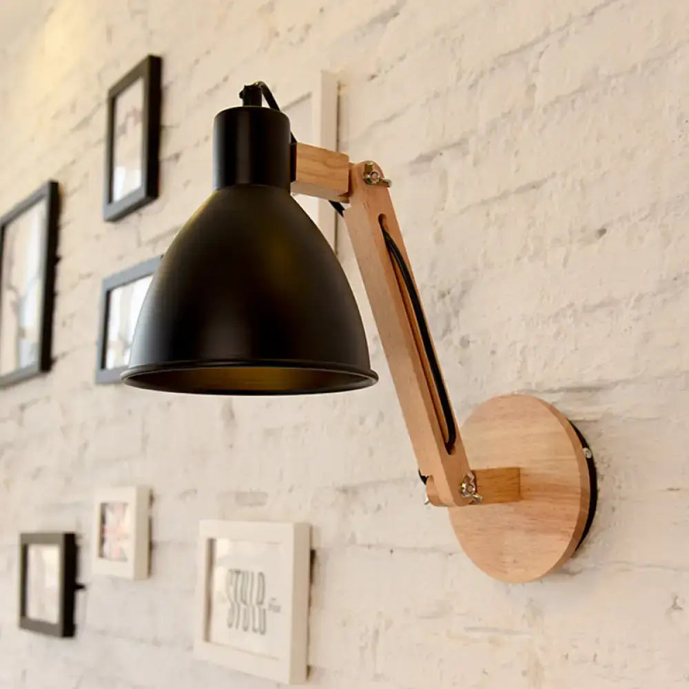 DecorBites™ Iron Domed Wall Mounted Lamp: Modern 1 Head Wall Light with Swing Arm and White/Black Finish
