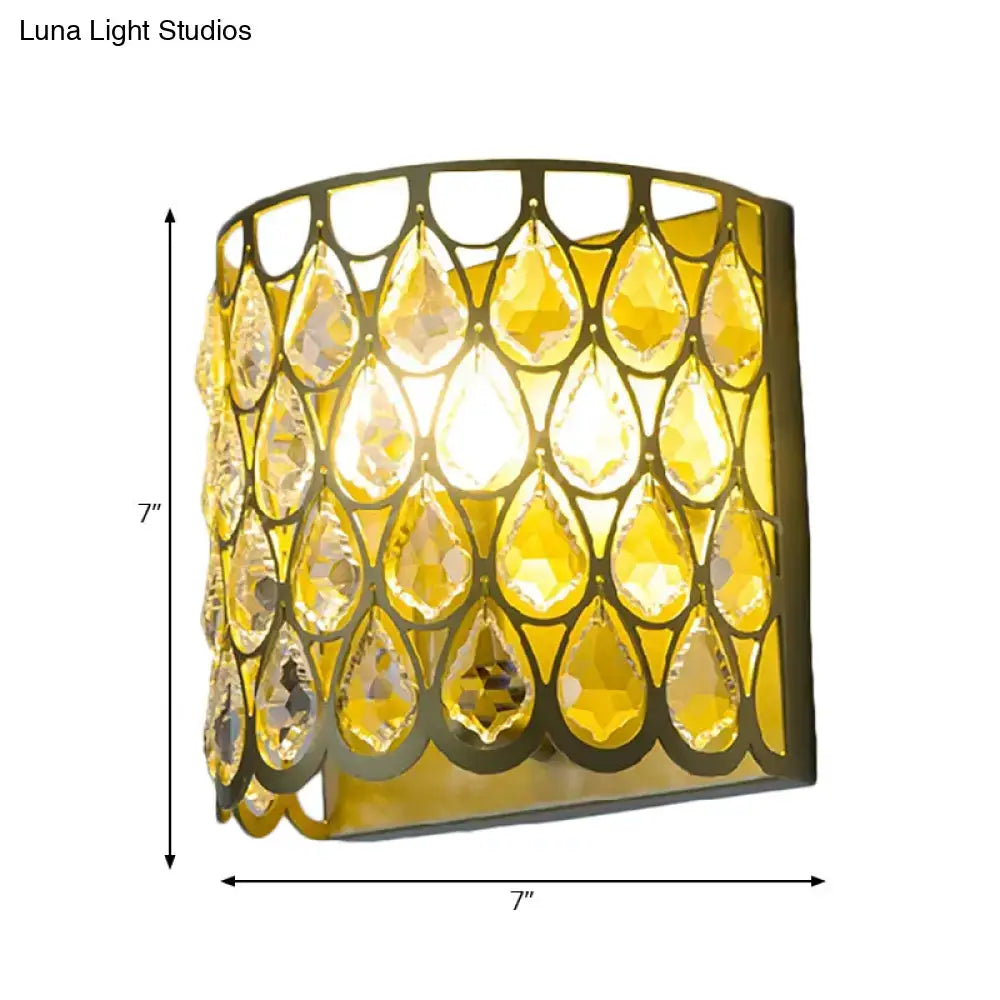 Minimalist white wall lamp with clear crystal teardrop for bedroom