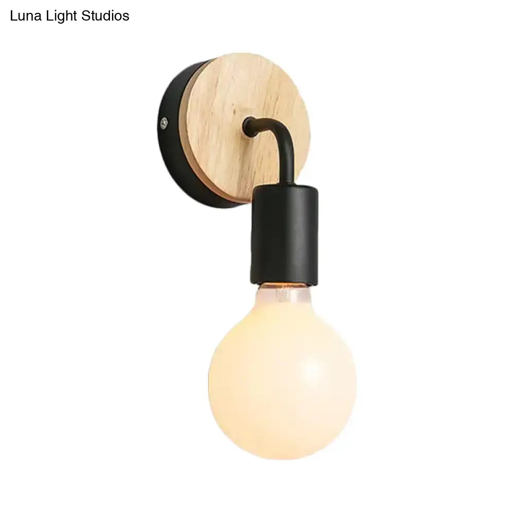 Minimalist white & wood wall sconce bedroom direct wired electric light