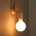 Minimalist white & wood wall sconce bedroom direct wired electric light