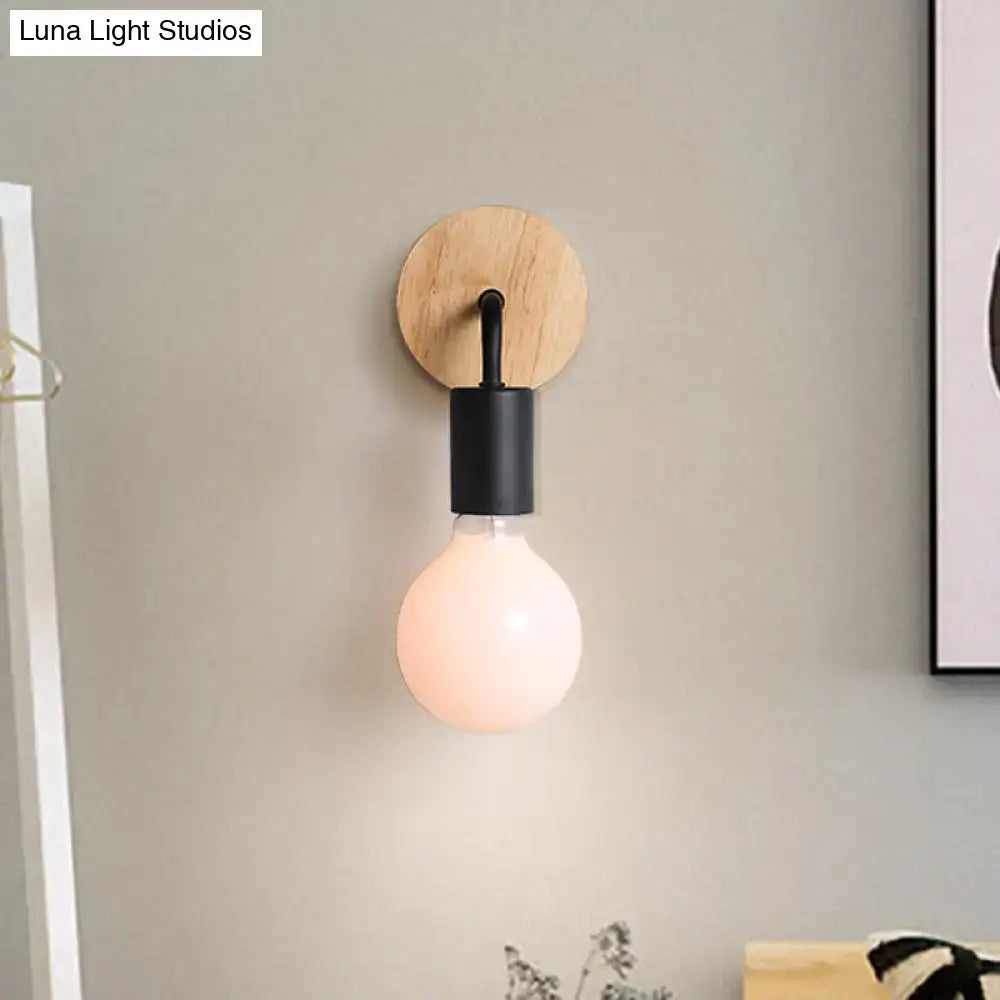 Minimalist white & wood wall sconce bedroom direct wired electric light