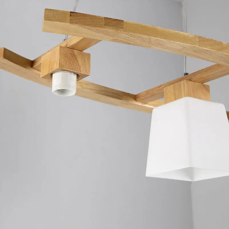 DecorBites™ Ivory Glass Trapezoid Island Lamp - 3-Bulb Minimalist Pendant Light in Wood for Dining Room
