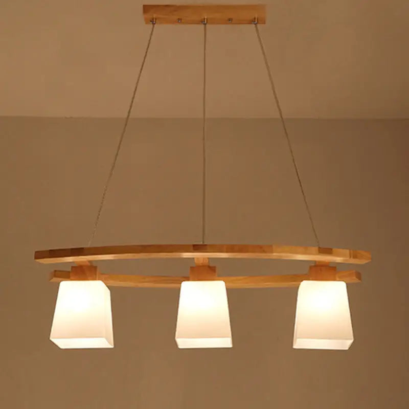 DecorBites™ Ivory Glass Trapezoid Island Lamp - 3-Bulb Minimalist Pendant Light in Wood for Dining Room