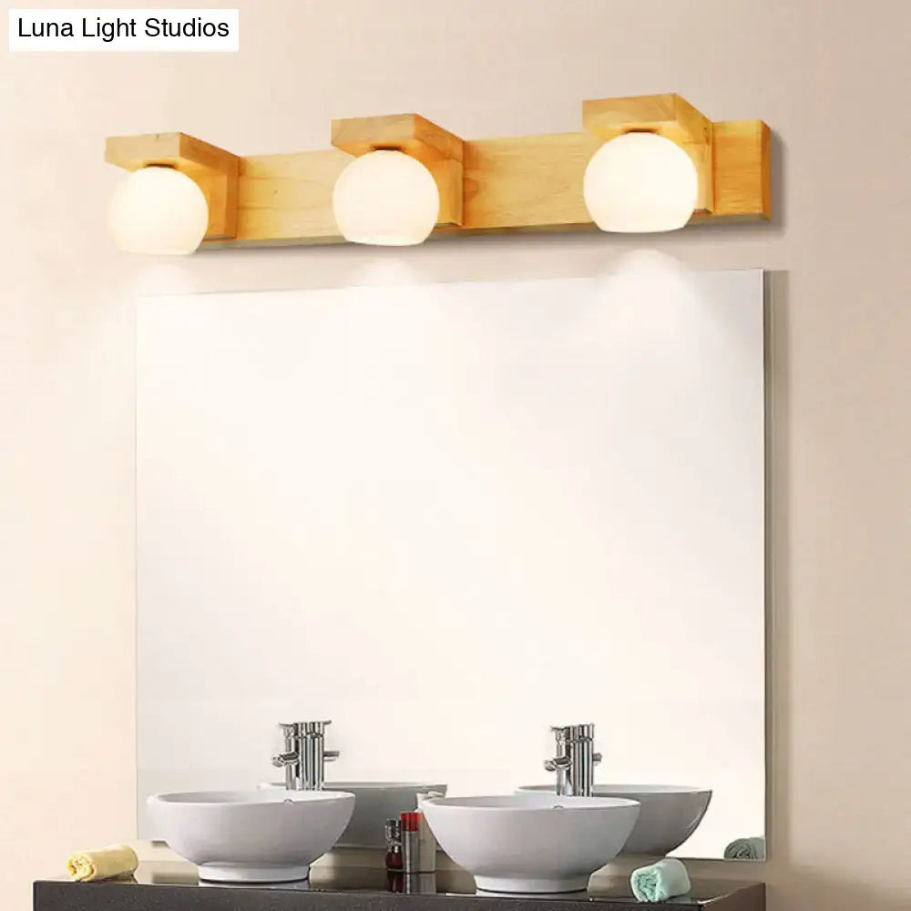 Minimalist wood and white glass 2 light vanity sconce bathroom led