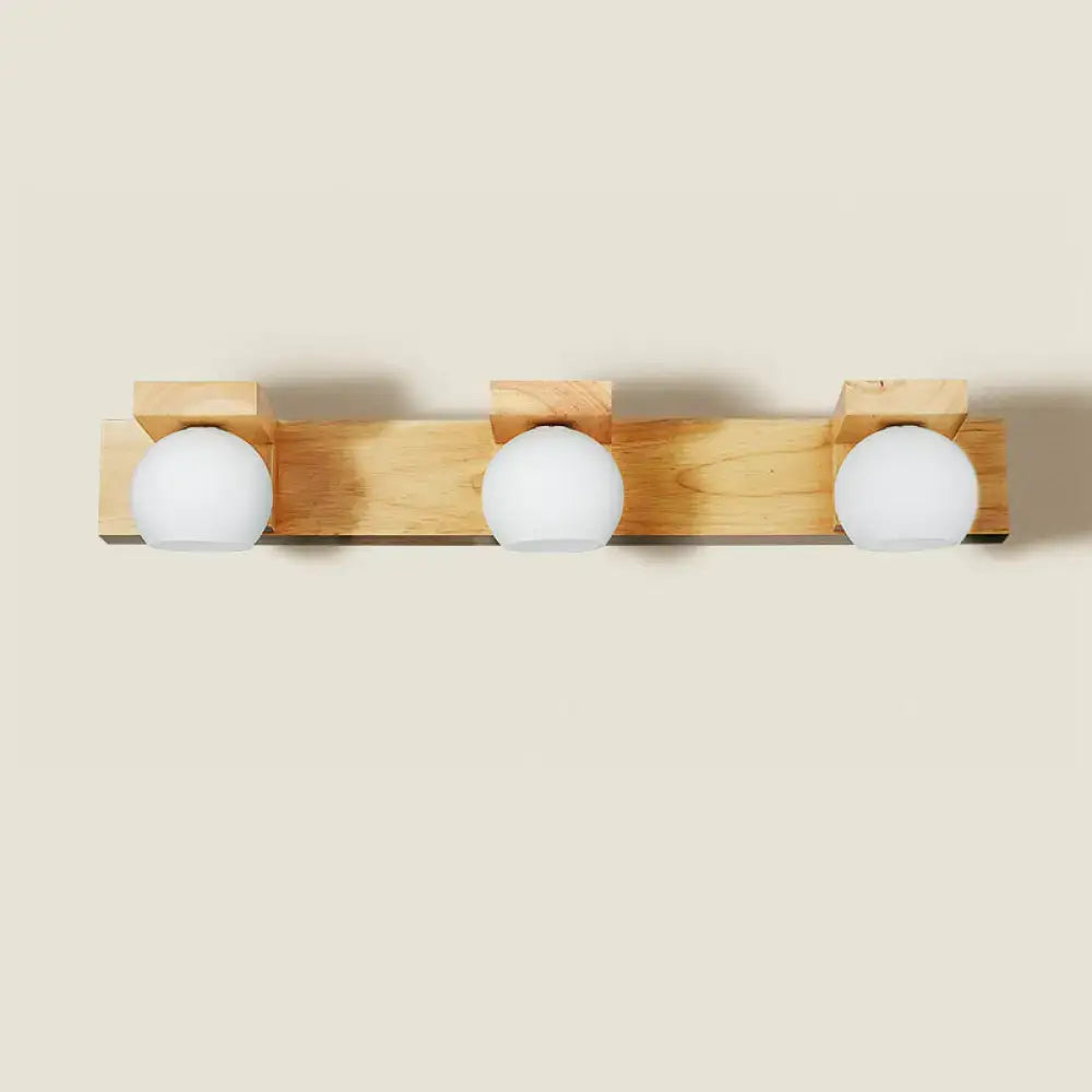 Minimalist wood and white glass 2 light vanity sconce bathroom led