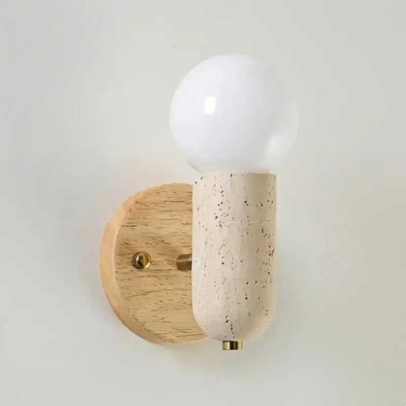 Minimalist wood and yellow travertine led wall sconce bedroom light