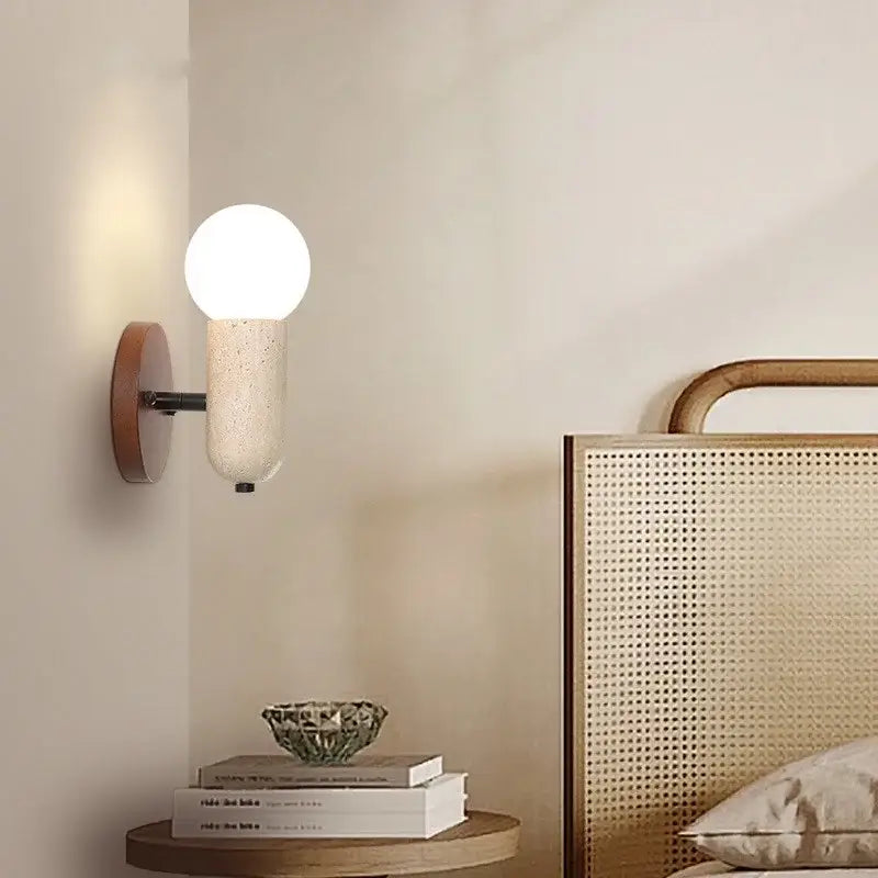 Minimalist wood and yellow travertine led wall sconce bedroom light
