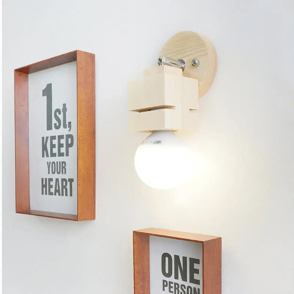 Minimalist wood bare bulb wall lamp bedroom led light 110v-240v