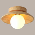 Minimalist wood semi flush mount ceiling light for hallway