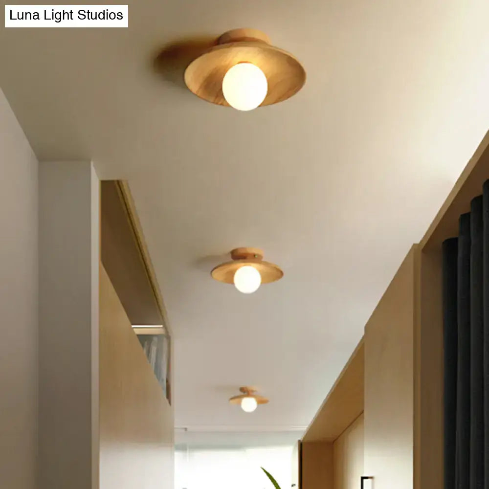 Minimalist wood semi flush mount ceiling light for hallway