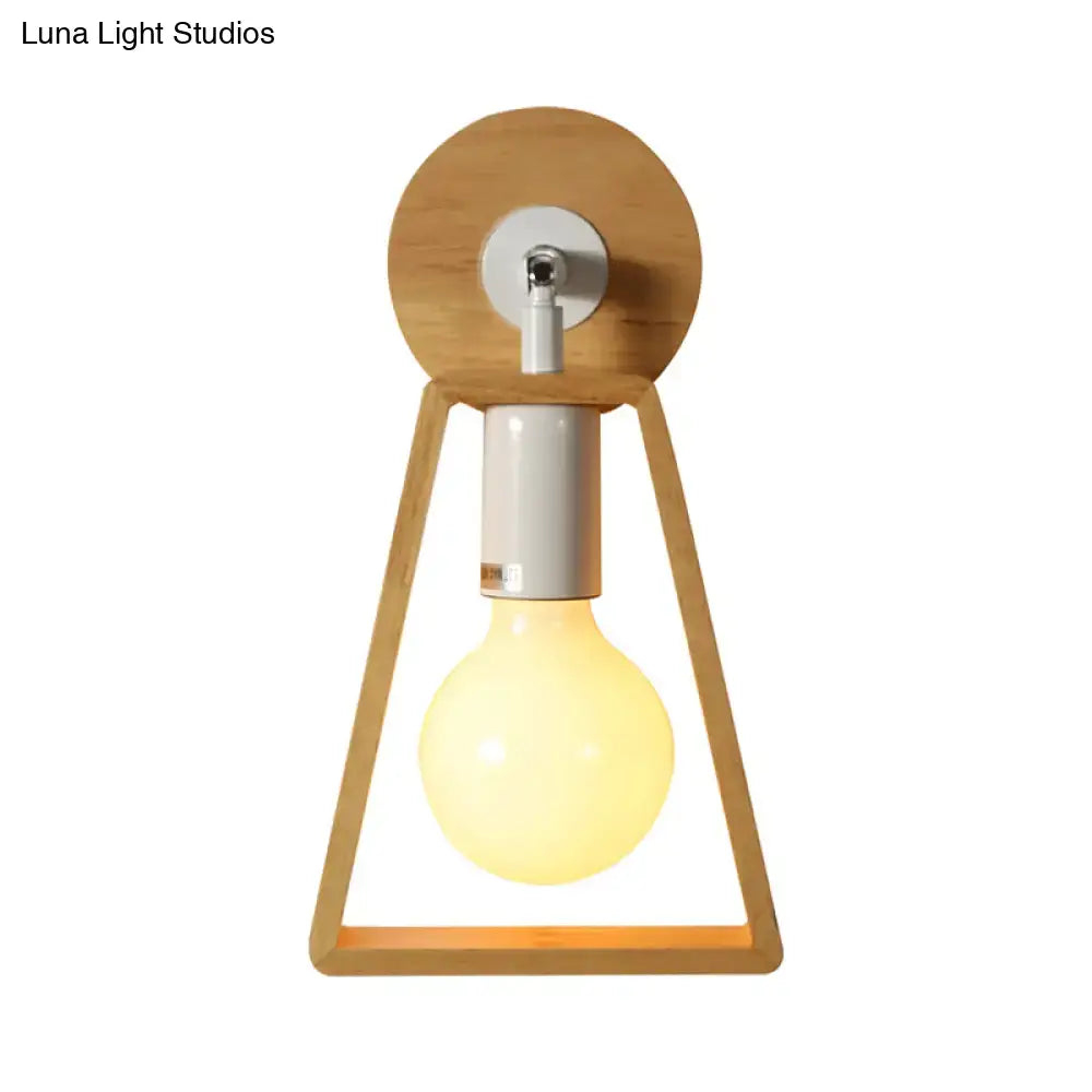 Minimalist wood trapezoid frame wall lamp bedroom sconce