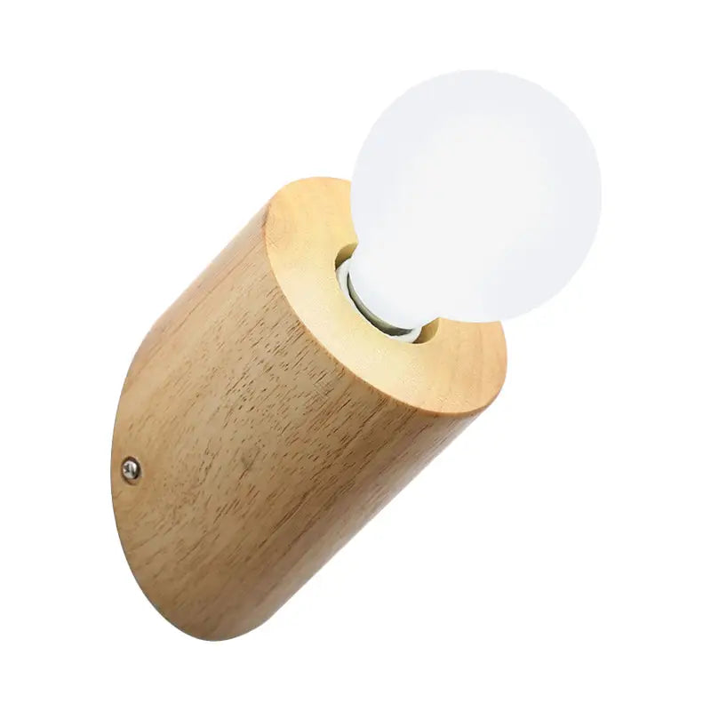 Minimalist wood wall lamp with frosted bulb for bedroom or living room