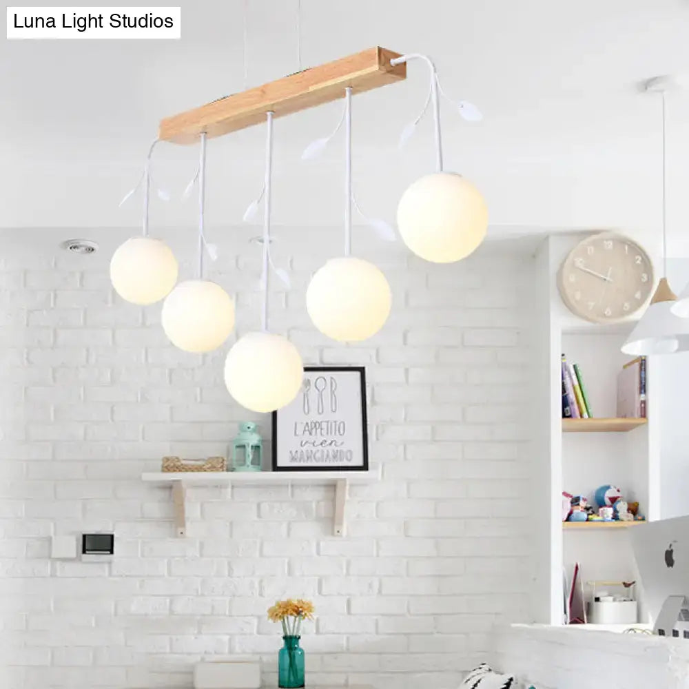 Minimalist wooden hanging lamp – dining room glass globe pendant