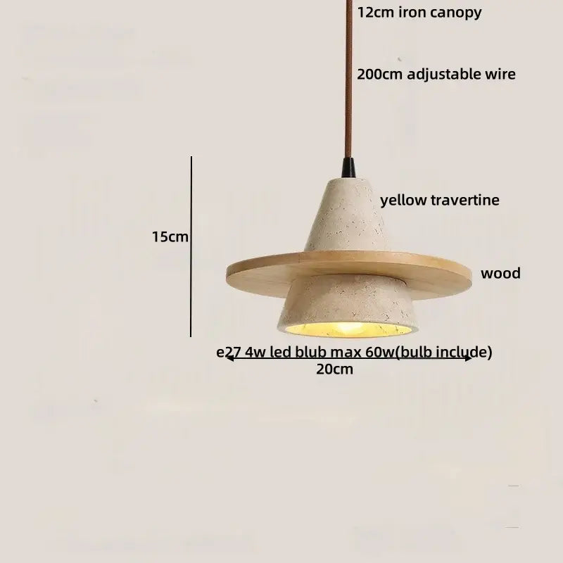 DecorBites™ LED Wood Pendant Light Adjustable Yellow Stone Bedroom Coffee Hanging Lamp
