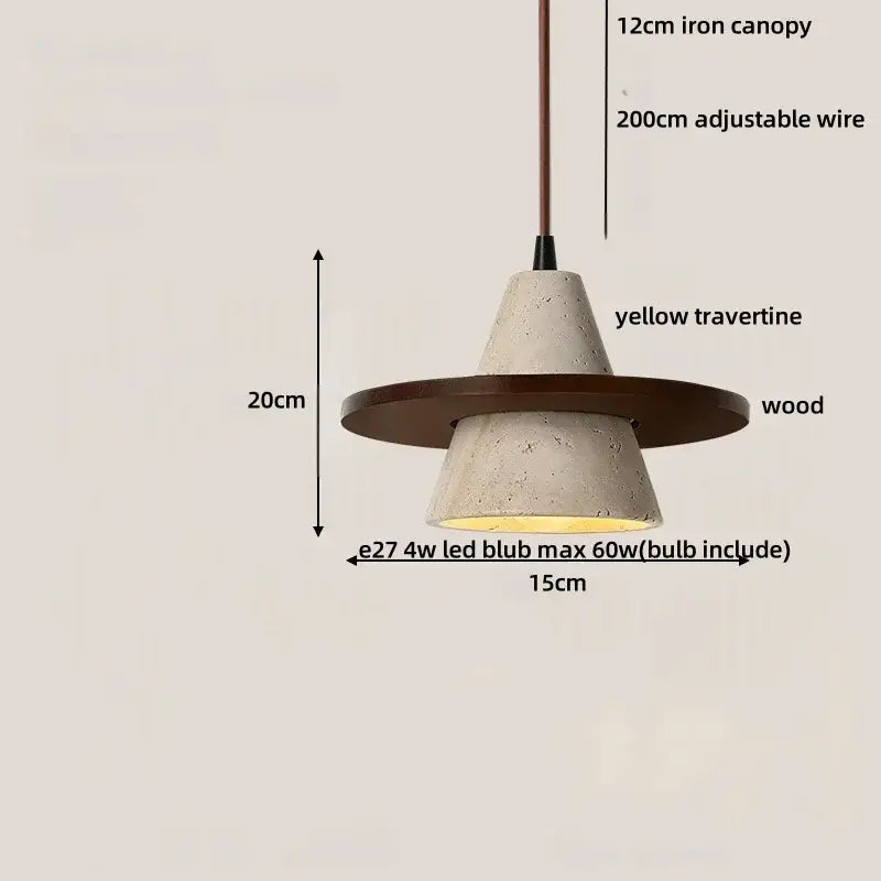 DecorBites™ LED Wood Pendant Light Adjustable Yellow Stone Bedroom Coffee Hanging Lamp