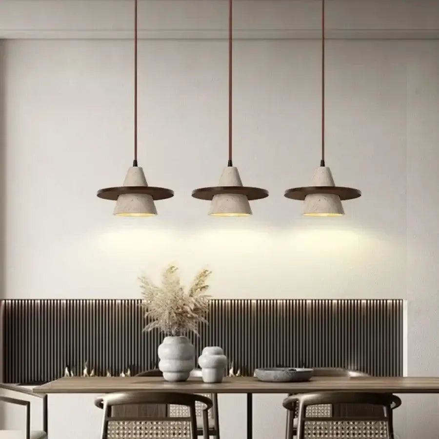 DecorBites™ LED Wood Pendant Light Adjustable Yellow Stone Bedroom Coffee Hanging Lamp