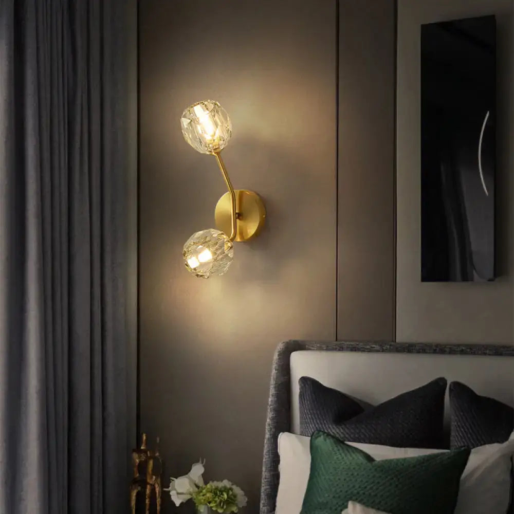 Minimalistic brass branch wall light with frosted glass for bedroom