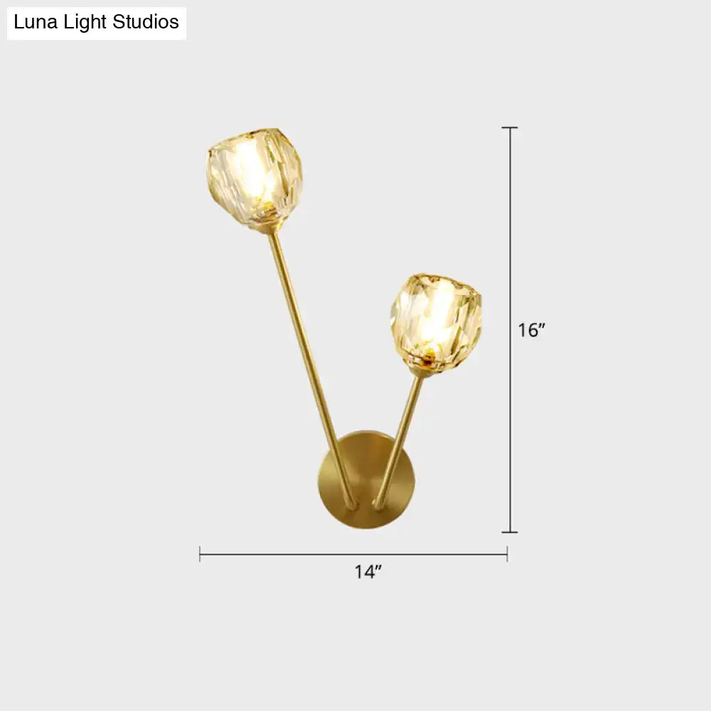 Minimalistic brass branch wall light with frosted glass for bedroom