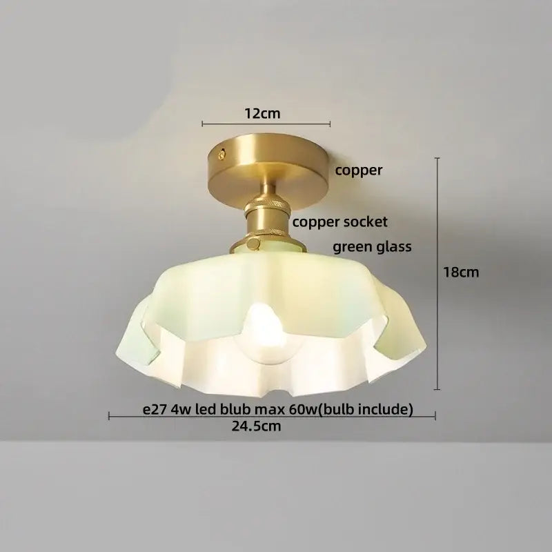 Mint green blue flower glass ceiling light bedroom flush mount
