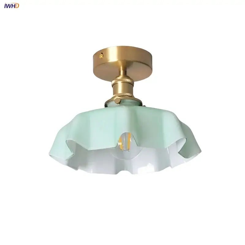 Mint green blue flower glass ceiling light bedroom flush mount
