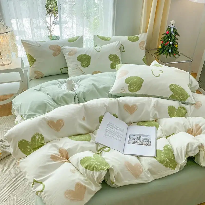 DecorBites™ Cartoon Heart Plant Floral Print 3Pcs Set (Duvet Cover + Pillowcases)