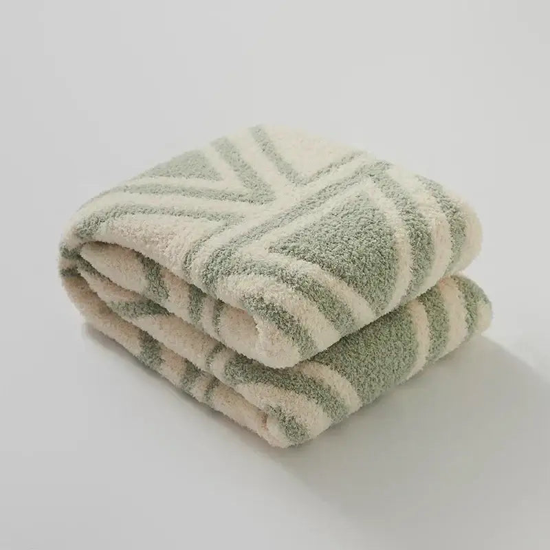 Mint green & cream knitted jacquard blanket bedroom throw