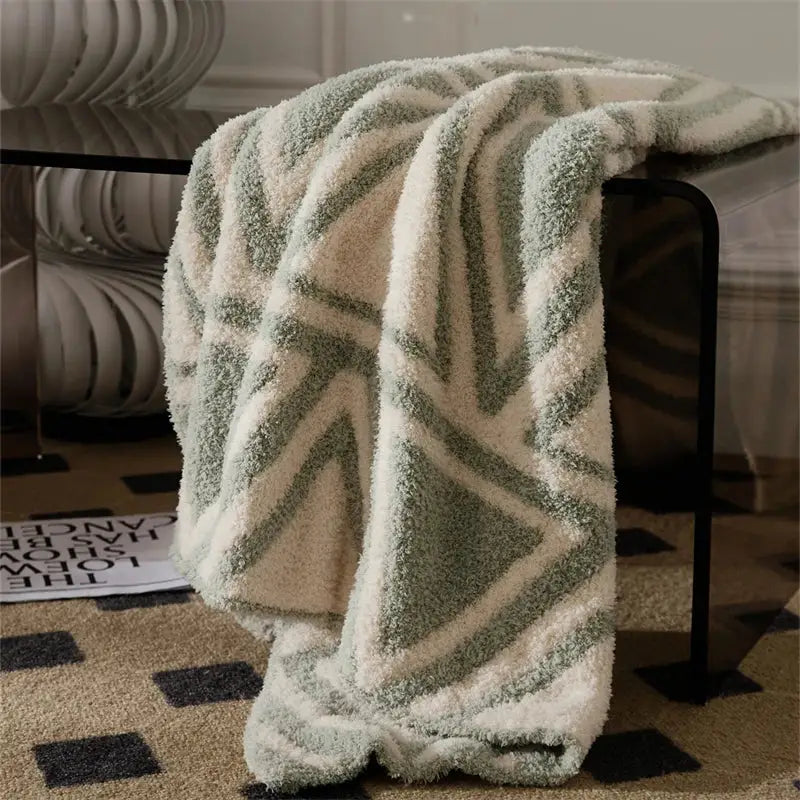 Mint green & cream knitted jacquard blanket bedroom throw