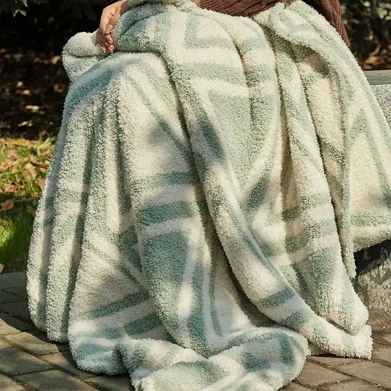 Mint green & cream knitted jacquard blanket bedroom throw