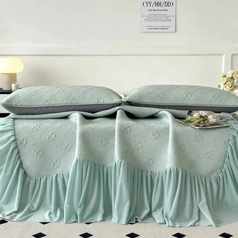DecorBites™ Ice Bean Jacquard Bed Skirt Set - 3 Piece, Summer Washed Mattress Mat