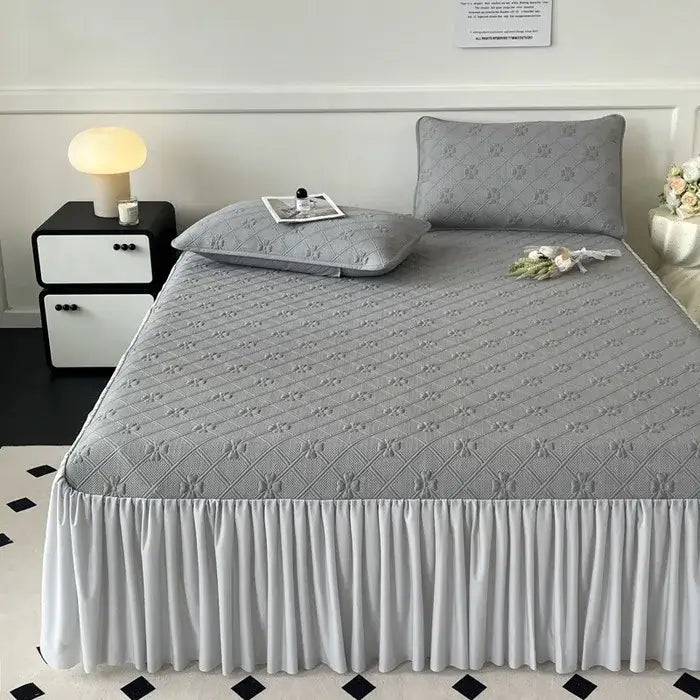 DecorBites™ Ice Bean Jacquard Bed Skirt Set - 3 Piece, Summer Washed Mattress Mat