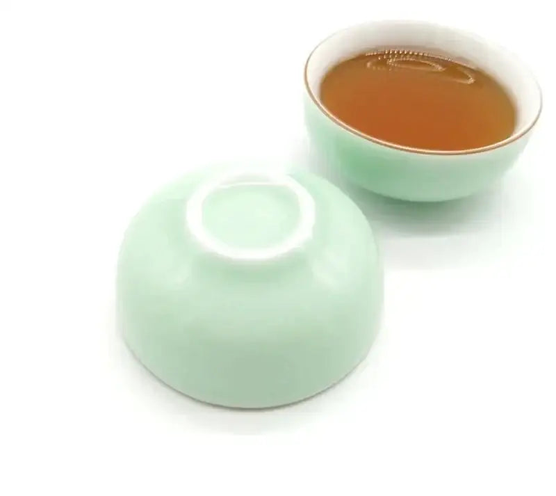 Mint green & white celadon tea cup set dining room gold rim porcelain