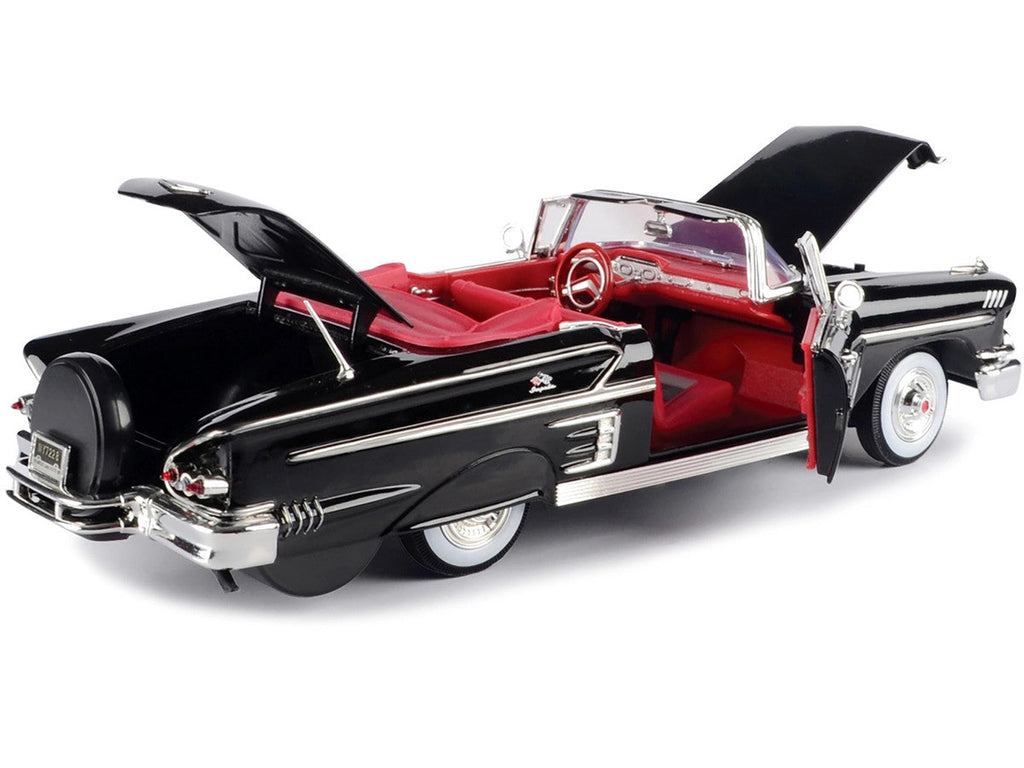 1958 Chevrolet Impala Convertible Black with Red Interior "Timeless Classics" 1/18  Diecast Model Car by Motormax