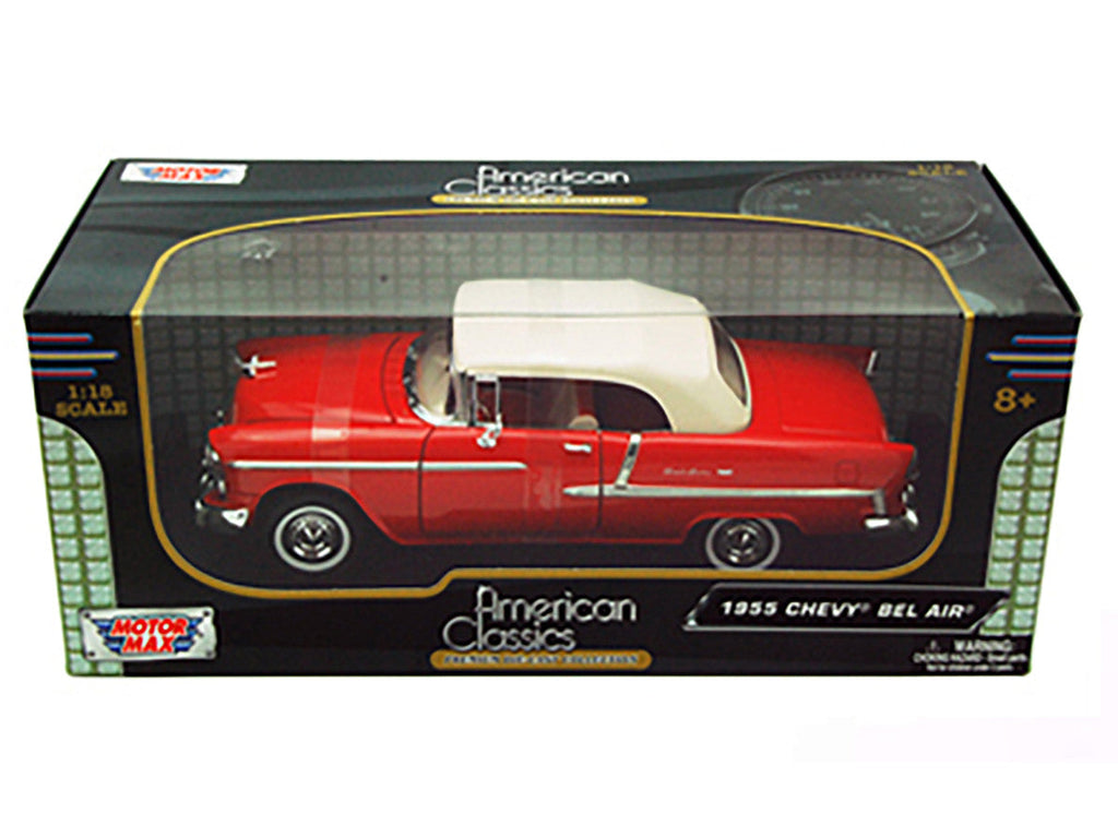 1955 Chevrolet Bel Air Convertible Soft Top Red 1/18 Diecast Car Model by Motormax