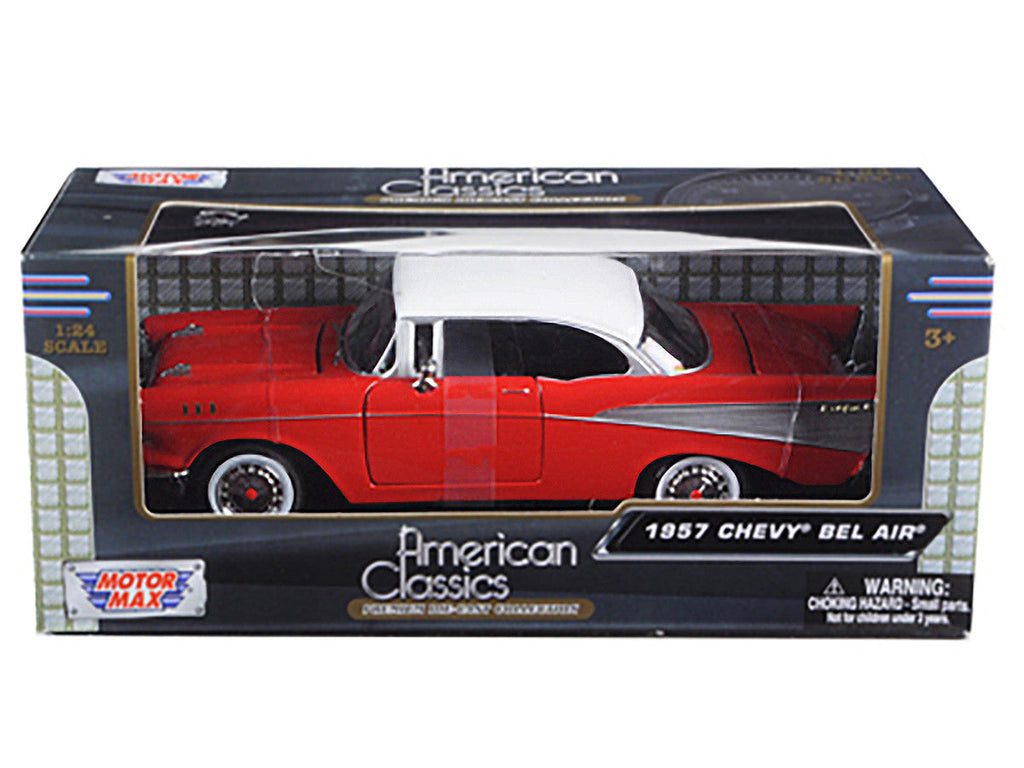 1957 Chevrolet Bel Air Red with White Top 1/24 Diecast Model Car by Motormax