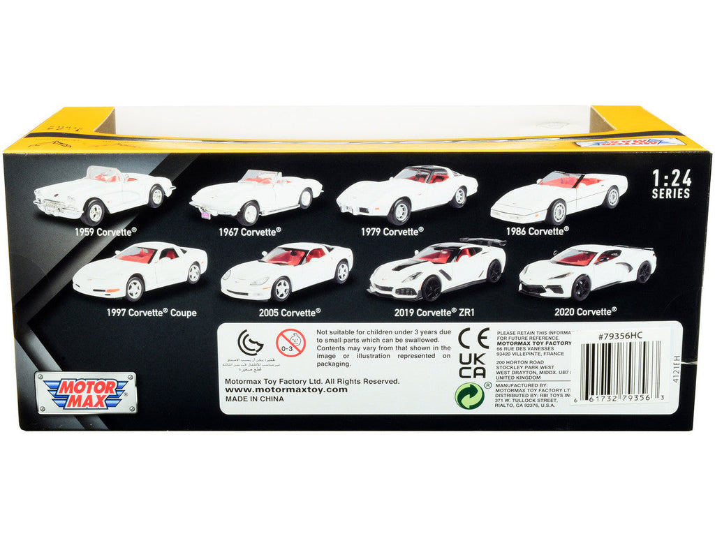 2019 Chevrolet Corvette C7 ZR1 White and Black with Red Interior "History of Corvette" Series 1/24 Diecast Model Car by Motormax