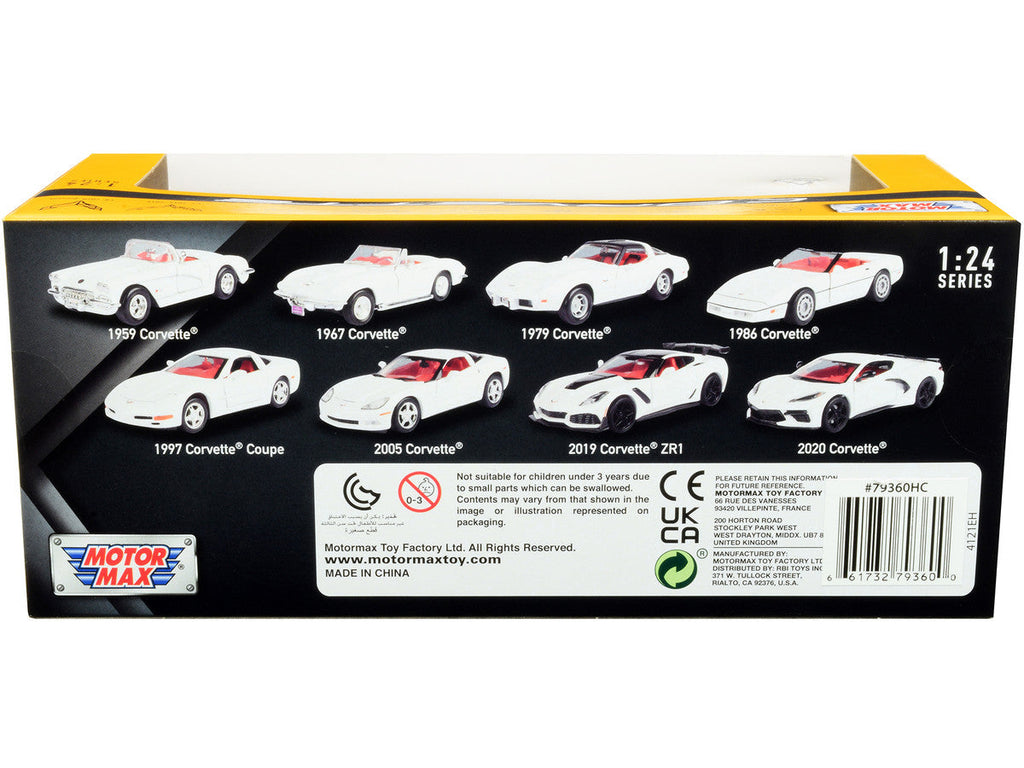 2020 Chevrolet Corvette C8 Stingray White with Red Interior "History of Corvette" Series 1/24 Diecast Model Car by Motormax