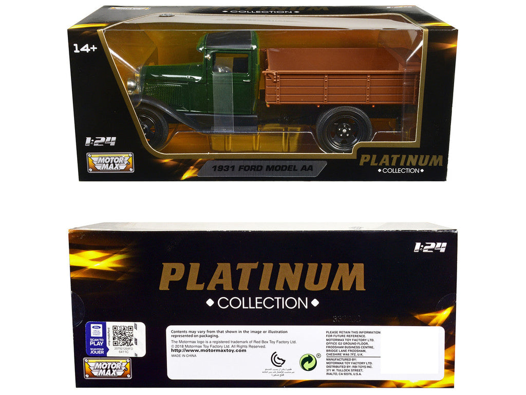 1931 Ford Model AA Pickup Truck Dark Green and Black "Platinum Collection" Series 1/24 Diecast Model Car by Motormax