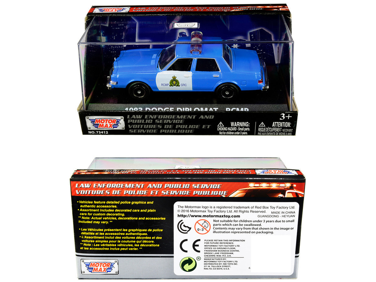 1983 Dodge Diplomat "Royal Canadian Mounted Police" (RCMP) Light Blue and White 1/43 Diecast Model Car by Motormax