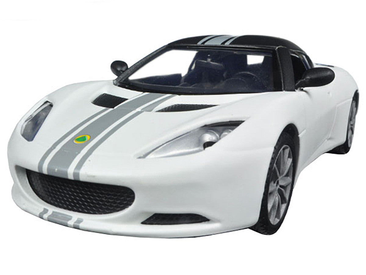 Lotus Evora S Matt White with Black Top and Gray Stripes "Satin Paint" Series 1/24 Diecast Model Car by Motormax