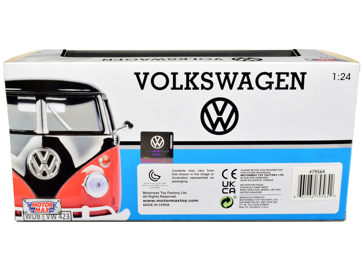 Volkswagen Type 2 (T1) Fire Van "Feuerwehr" Red 1/24 Diecast Model Car by Motormax