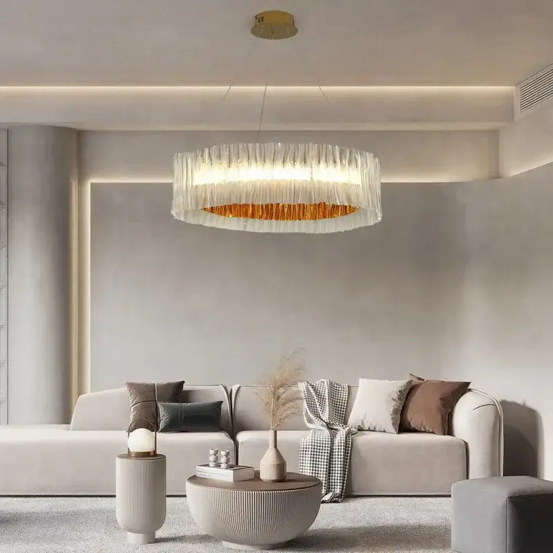 Modern acrylic ceiling chandelier gold ring light for dining room