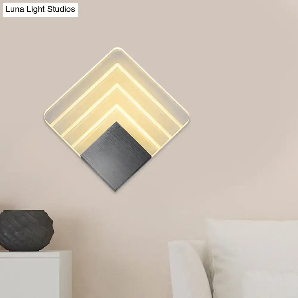 Modern aged silver & black square led wall sconce bedroom light