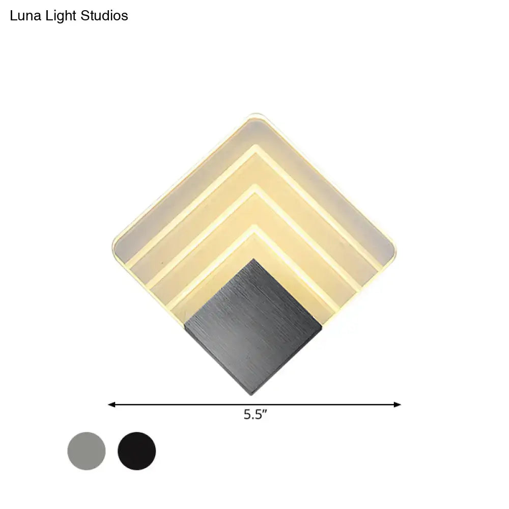 Modern aged silver & black square led wall sconce bedroom light