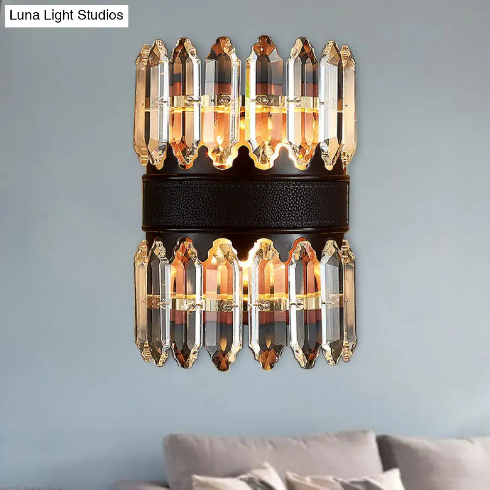 Modern amber & clear crystal wall sconce bedroom direct wired light