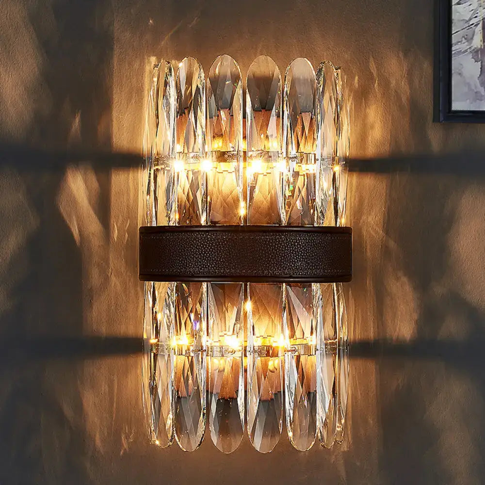 Modern amber & clear crystal wall sconce bedroom direct wired light